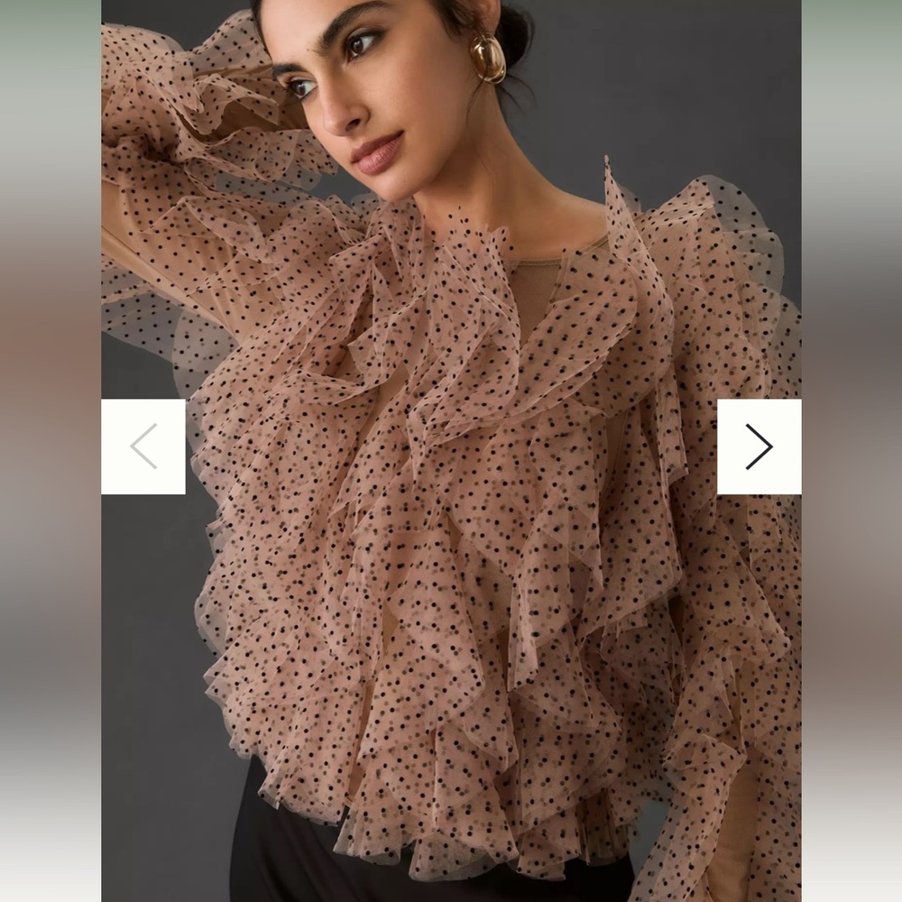 NWT Medium Anthropologie Polka Dot Ruffle Long Sleeve Blouse